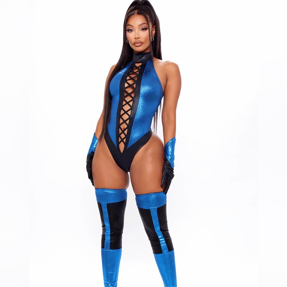 Kitana Mortal Combat Cosplay Costume Blue Gamer Fighter